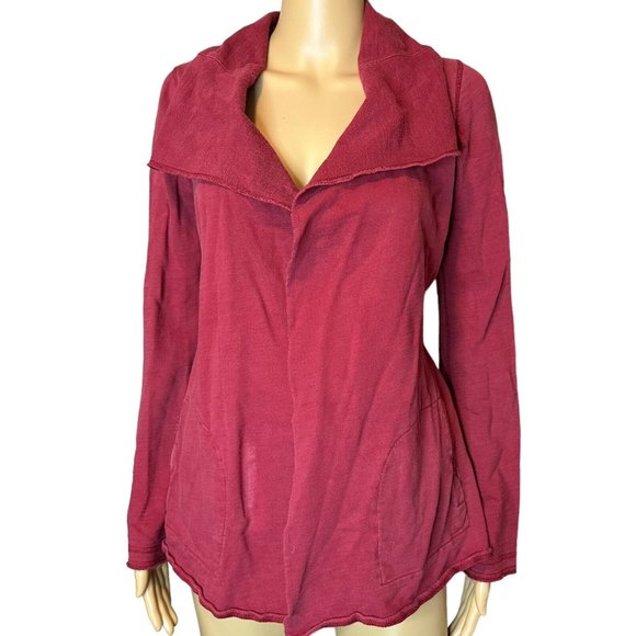 Lucky Brand Womens Open Cardigan Size XS Burgundy Mid Length Pockets Collared - Picture 1 of 15